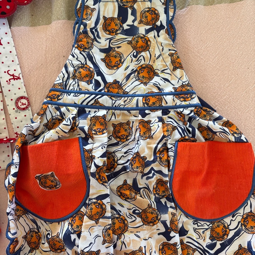 Tiger Print Kids Bib with Orange Pockets
